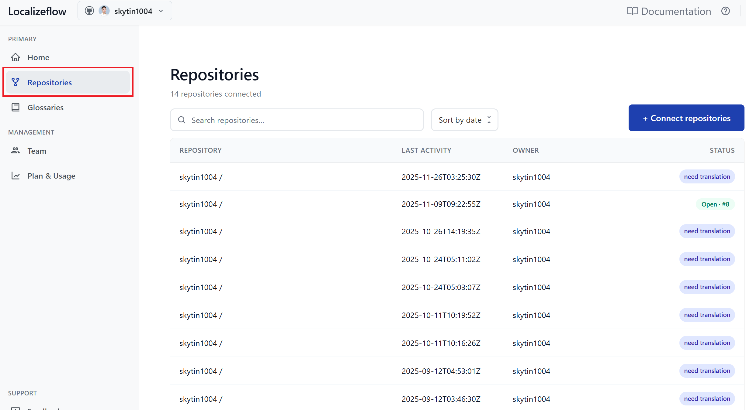 Select repositoryies tab